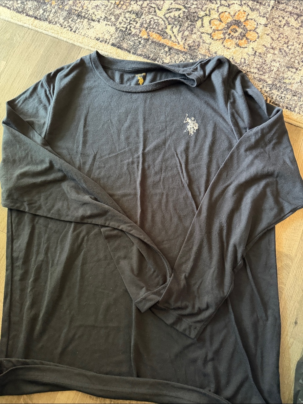 U.S. Polo Assn. Long Sleeve Crew Tee in Black with White Logo (sleep wear)